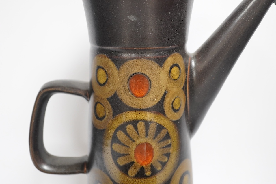 A 1960s Denby coffee set, pot 32cm. Condition - good